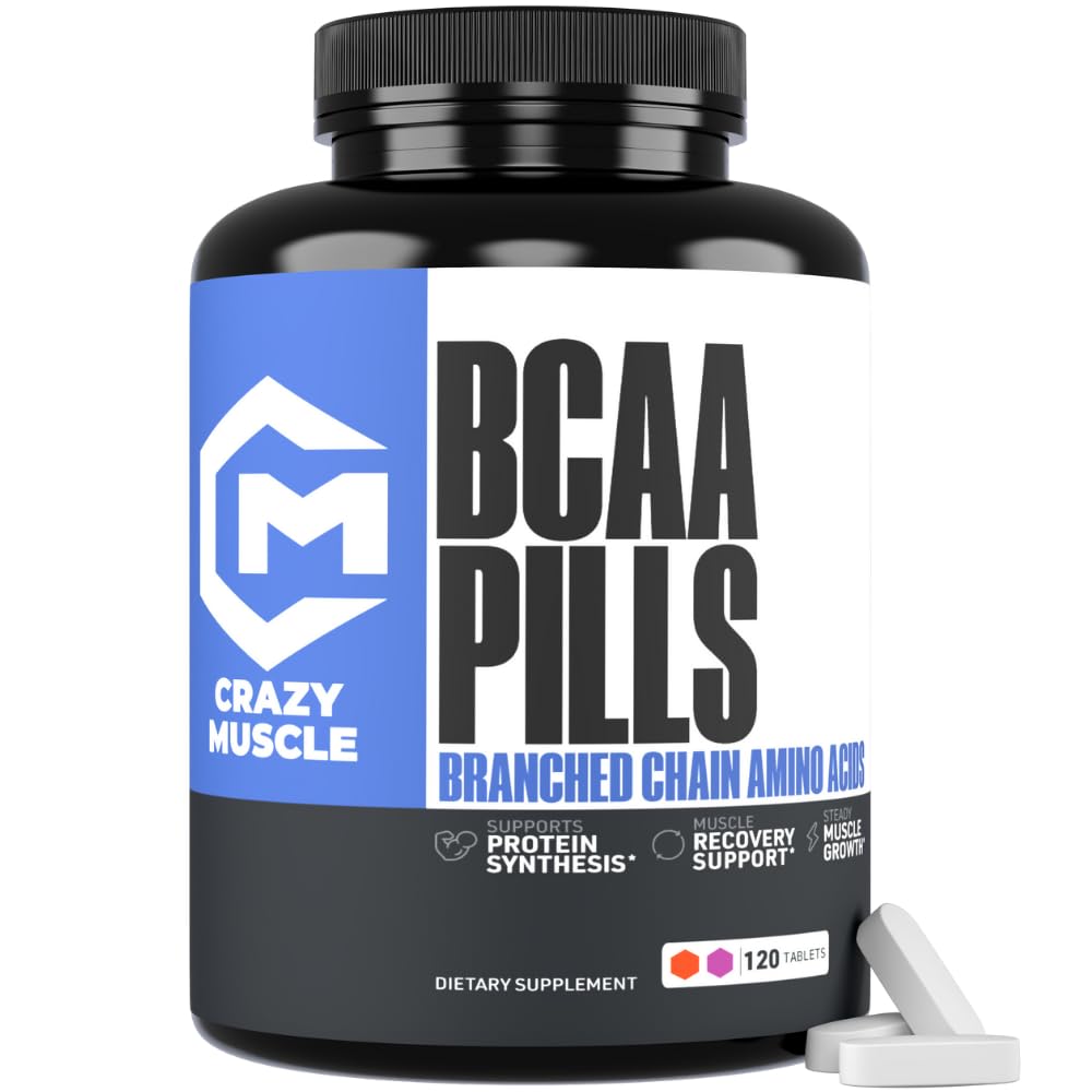 Crazy Muscle BCAA piller med Den perfekte 2: 1: 1 Ratio af forgrenede kæde Aminosyrer Supplement, 1000mg af BCAA per pille (bedre end kapsler), 120 tabletter