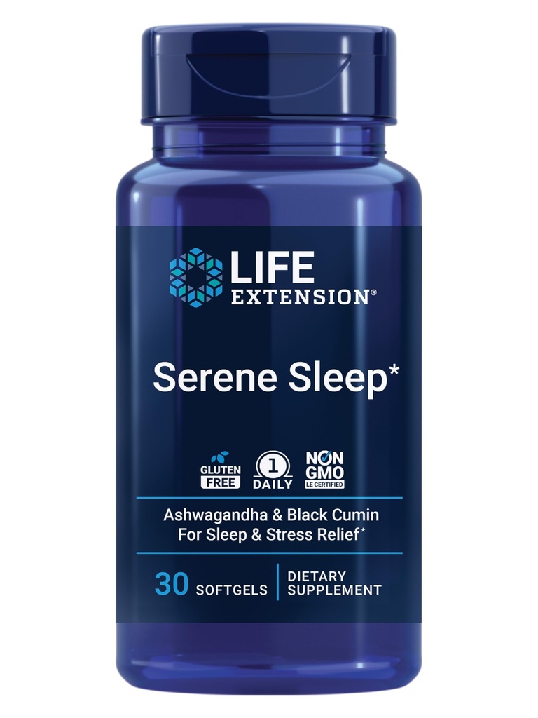 Life Extension Serene Sleep - Ashwagandha, Black Cumin - Sleep Supplement, Rolig, Afslapning, Sleep Support uden Melatonin - Once- Daily, Gluten- Free, Non- GMO - 30 Softgels