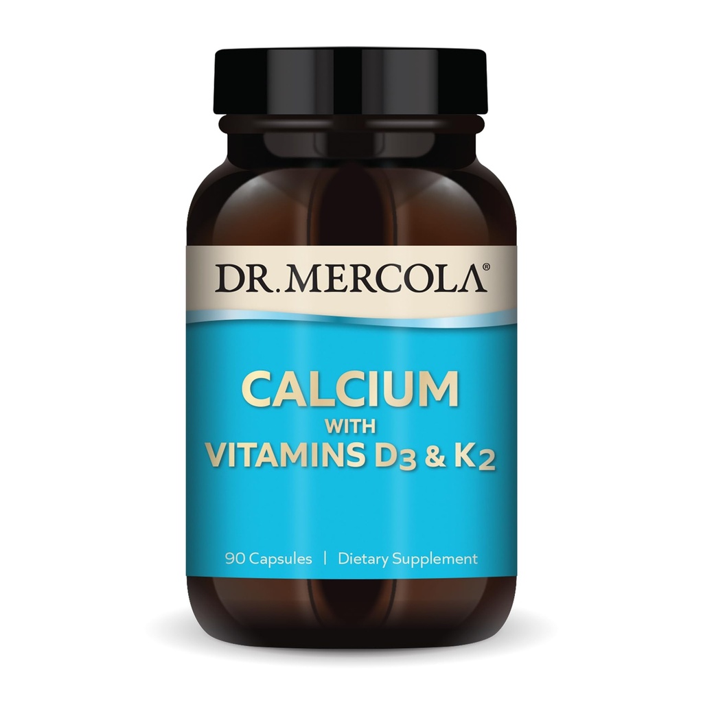 Dr. Mercola Calcium med Vitaminer D3 & K2 - Understøtter Bone & Heart Health * - Calcium med Vitaminer D3 & K2 - Æggebånd-Derived - Non- GMO, Gluten- Free & Soy Free - 90 kapsler (90 Servere)