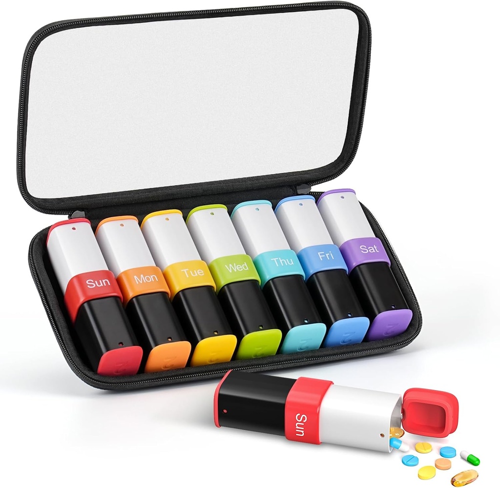 Lotour Ugentlig Pill Organizer 2 gange en dag med PU læderpose, Stor 7 dages rejse Pill Box, Am Pm Daglig Pill sag, Portable Pill Holder Container til medicinering, Vitaminer, Fish Oil