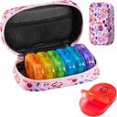 Serfeymi Weekly Travel Pill Organizer 2 gange en dag PM opgraderet Rainbow Pill Box 7 dag med Portable Zipper Canvas Pill Case, Medicin Organizer til piller, Vitaminer, Fiskeolier - Pink 01