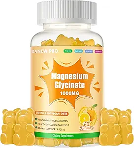 Magnesium Glycinat Gummies 1000mg - Sugar Free Magnesium Kalium Supplement med D-vitamin, B6, CoQ10 for Calm Mood & Sleep Support - 60 Orange Gummies