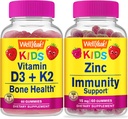 WellYeah Vitamin D3 + K2 Kids + Zink Kids 15mg, Gummies Bundle - Great Tasting, Vitamin Supplement, Gluten Free, GMO fri, Chewable Gummy