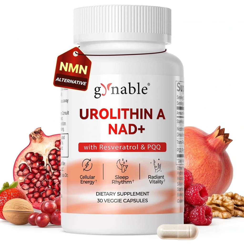 Gynable Urolithin A Supplement with NAD+ | Trans-Resveratrol & PQQ| 4-in-1 Complex Cellular Energy & Muscle Strength,Longevity Supplement for Sleep and Healthy Aging - Made & Tested in USA (1)
