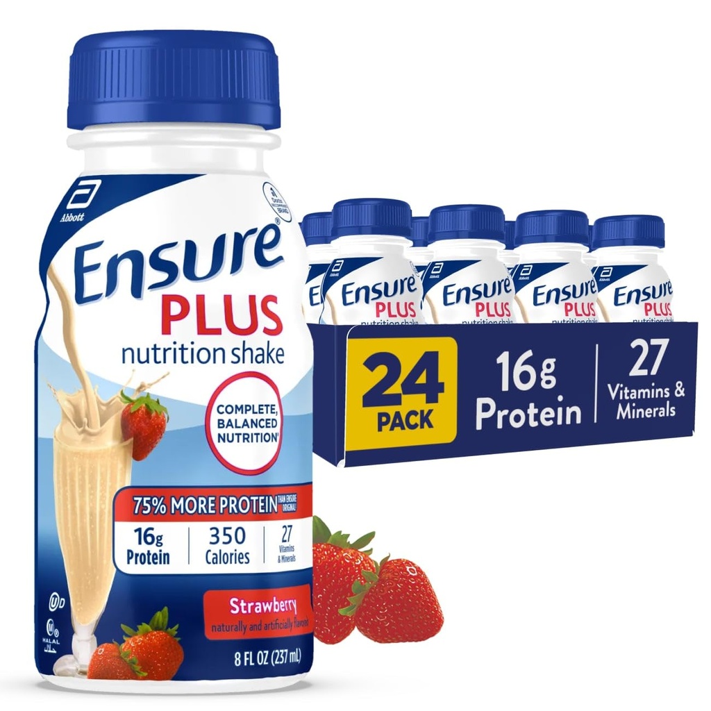Sikre Plus Strawberry Nutrition Shake 124; Meal Erstatning Shake 124; Klar til at drikke 124; 16g Protein og 27 Vitamin og mineralsk Meal 124; 8 fl oz - 24 Pack