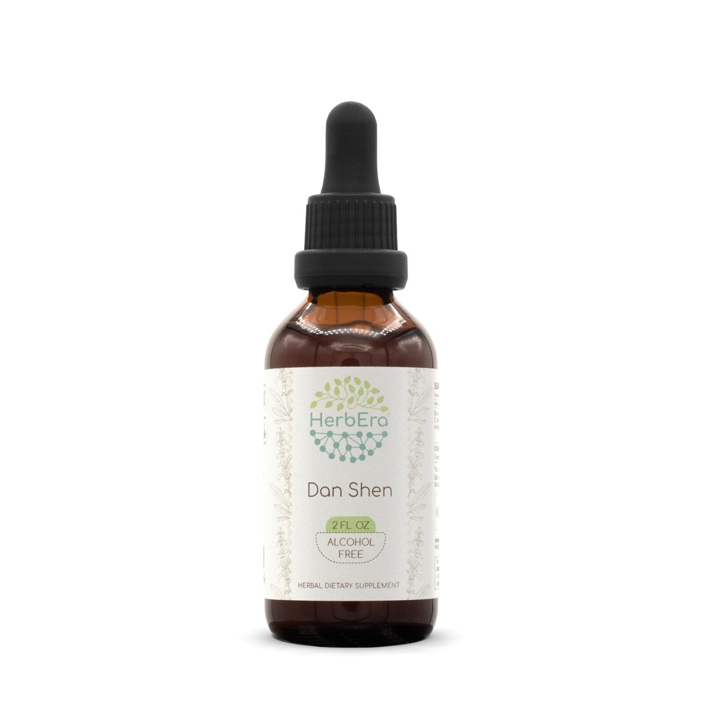 HerbEra Dan Shen Alcohol-Free Herbal Extract Tincture, Concentrated Liquid Drops Natural Red Sage (Danshen, Salvia Miltiorrhiza) Dried Root (2 fl oz)