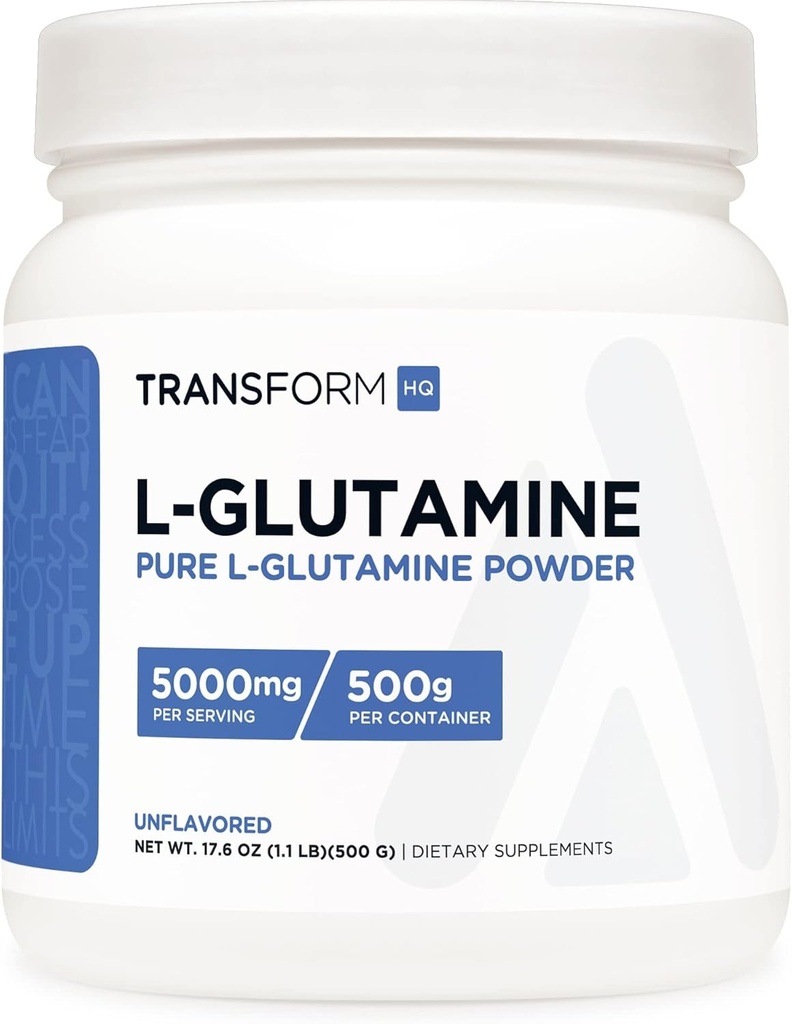 TransformHQ L- Glutamin Powder, 500G, 100 Servering - Gluten Free, Non- GMO