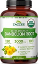 Zazzee USDA Organic Mælkebøtte Root 10: 1 Extract, 3000 mg Strength, 120 Kapsler, 4 Måned Supply, Standardized and Concentrated 10X Extract, 100% Vegetar, All- Natural and Non- GMO