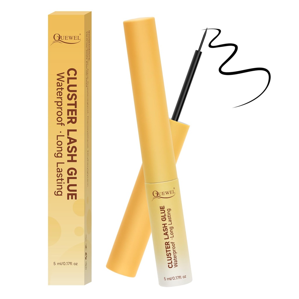 QUEWEL Lash Clusters Bond Eyelash Cluster Glue for DIY Lash Extensions, 5ML Cluster Lashes Glue Waterproof&Long Lasting, Super Strong Hold Eyelash Clusters Bond Suitable for All Day Wear (Black)