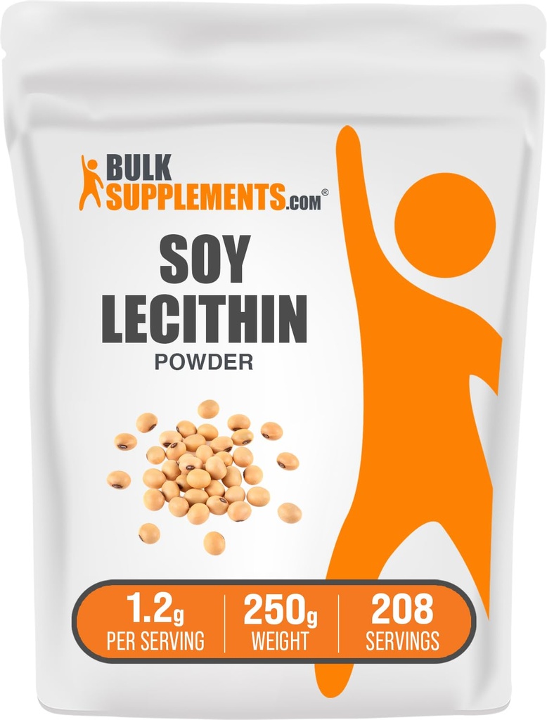 BulkSupplements.com Soy Lecithin Powder - Lecithin Supplement, Nutritional Supplement, Food Grade - Gluten Free, 1,2 g per Serving, 250g (8,8 oz) (pakning med 1)