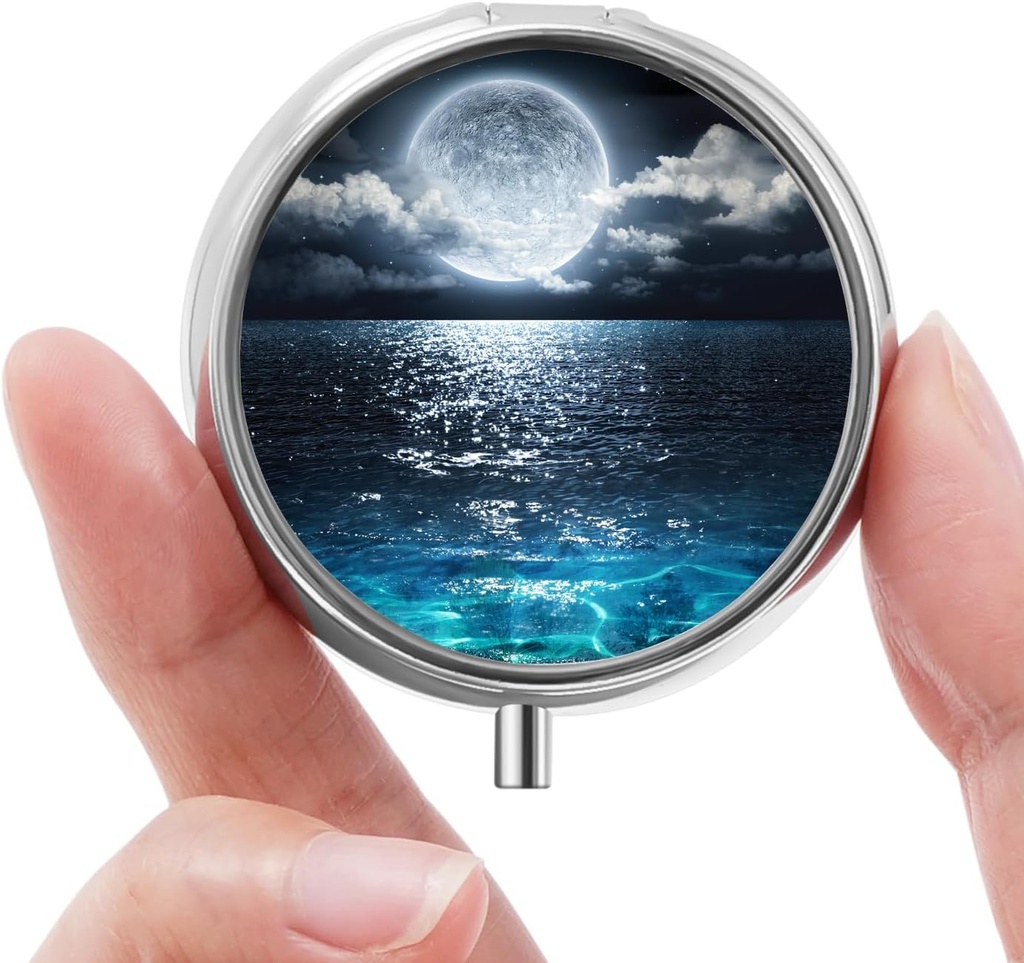 Mini Pill Box, Small Pill Box, Portable Pill Box, Cute Pill Organizer for Vitamins, Medications, Fish Oil and Supplements (Beautiful Starry Sky)