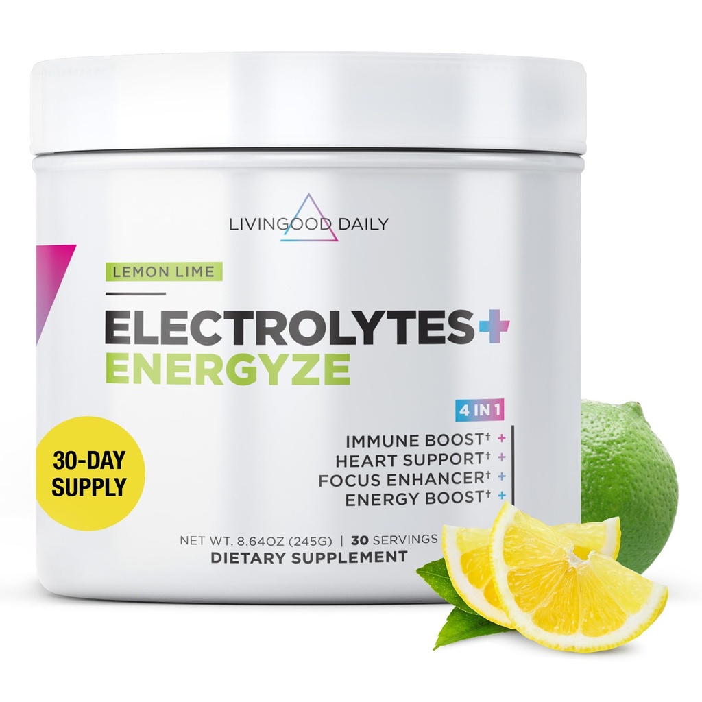 Livingood Daily Electrolytes Powder, Electrolytes Hydration Powder with Vitamin C, Taurine, D Ribose & FOS, Sugar Free Electrolyte Drink Mix, Keto, Gluten Free, Lemon Lime Flavor, 30 Servere