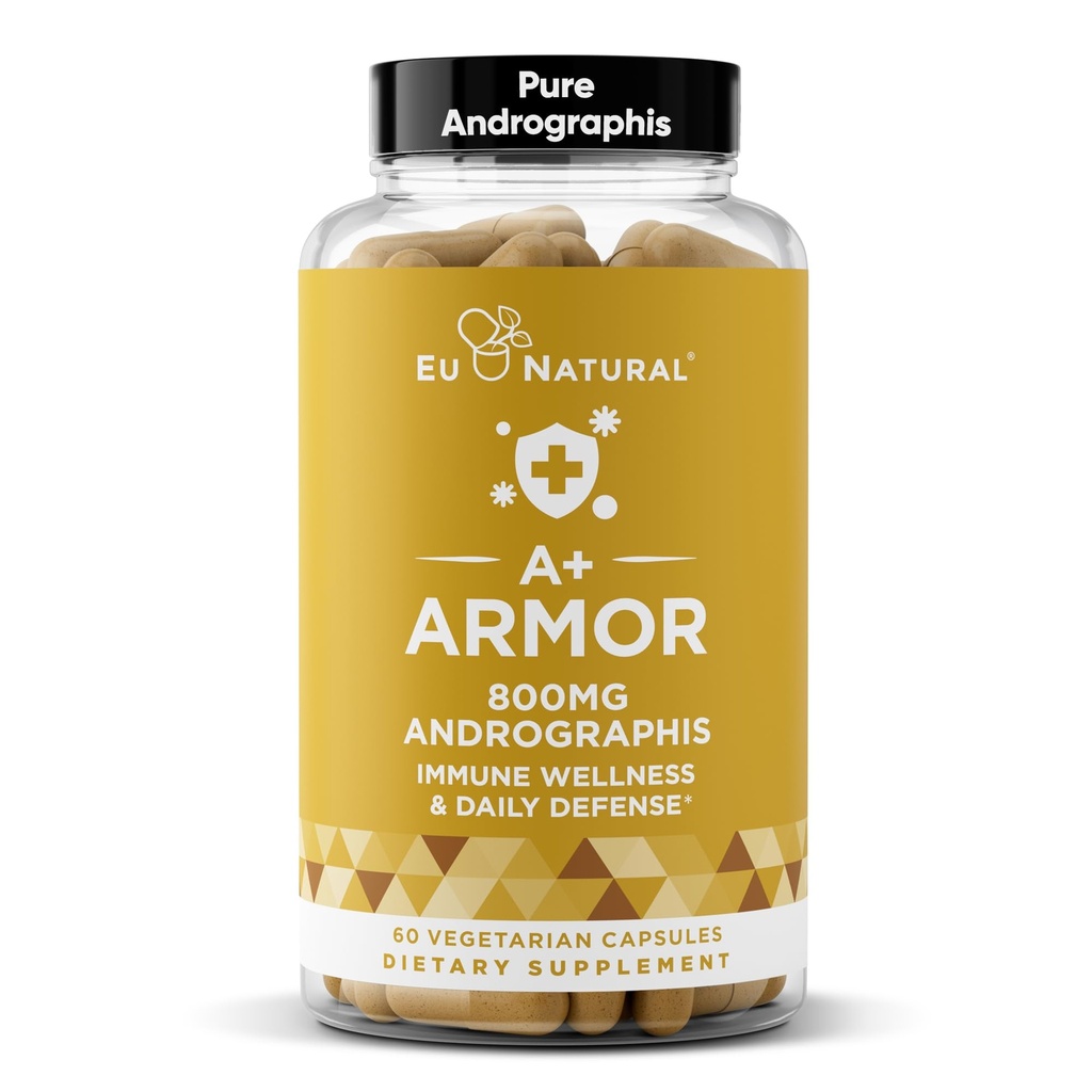 A + Armor Andrographs Pure 800 Mg - Sund immunsystem funktion, fysisk velvære, potent styrke til sæsonbeskyttelse - Full- Spectrum & Standardized - 60 Vegansk bløde kapsler