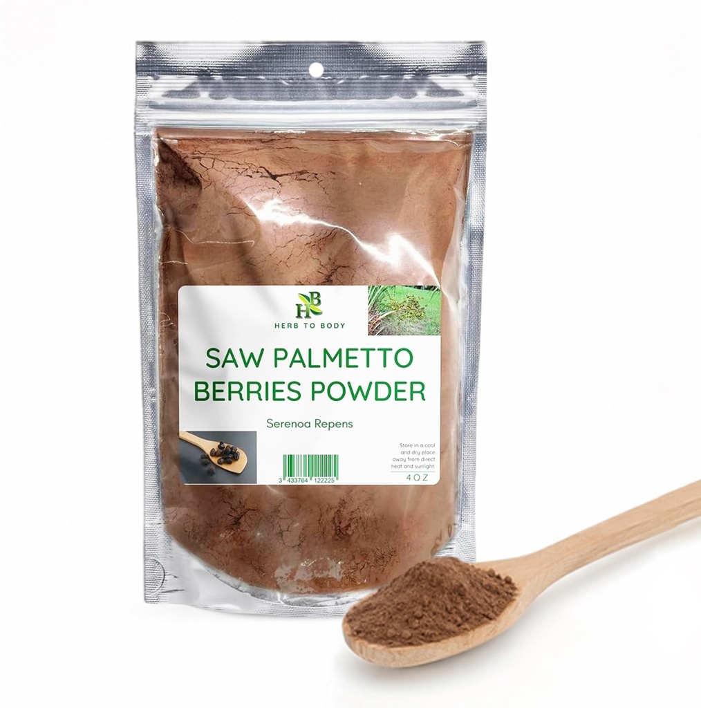 Herb To Body Premium Saw Palmetto Berries Powder - Serenoa repens, Finely Powdered Saw Palmetto Berries for Herbal Preparations, Blends & Traditional Use, Natural Botanical Powder, 4oz