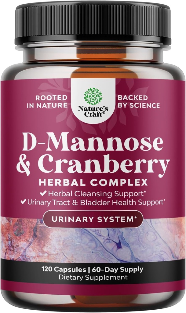 D Mannose med kranbær supplement - Potent D Mannose 1000mg kapsler til Nyre Defense Support & Rense og Urinary Tract sundhed for kvinder & mænd - Bstige sundhed supplement til voksne - 120 Tæl
