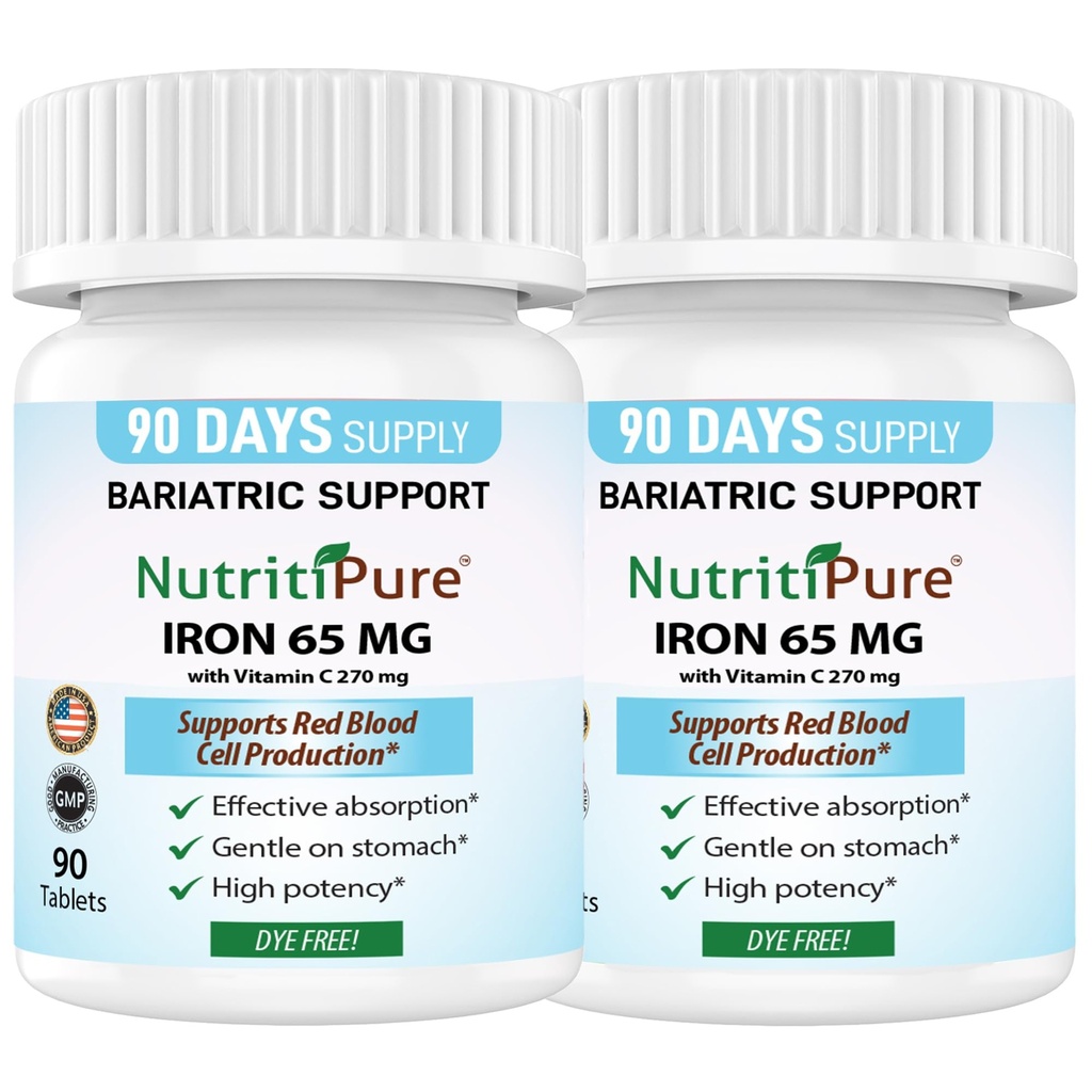 Carbonyl Iron Tablet 65 mg med 270 mg vitamin C 12 4; 180 dages forsyning 12 4; for kvinder / mænd 124; høj potens Bariatric Vitaminer til WLS patienter herunder Gastric Bypass 12 4; Farvefri (2)