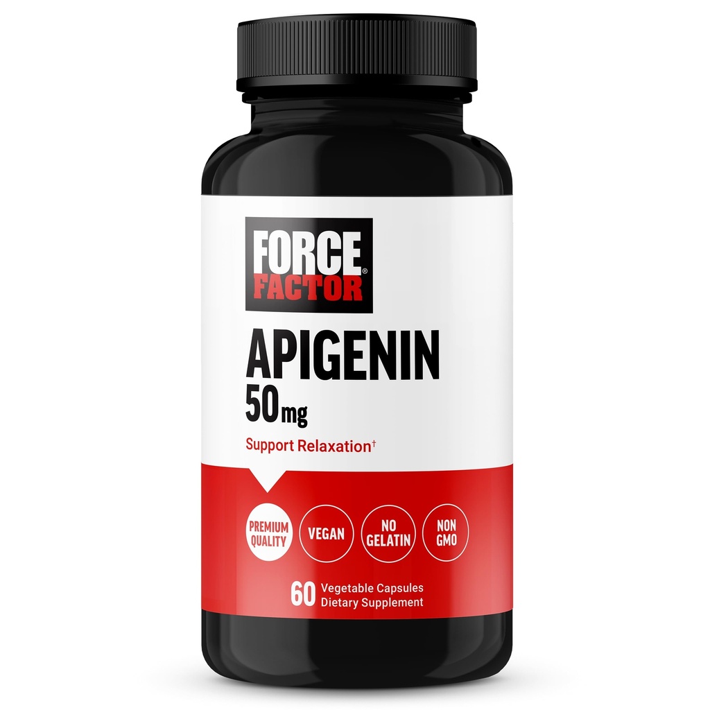 FORCE FACTOR Apigenin Supplement for afslapning og stress support, kraftfuld Bioflavonoid og antioxidant, Apigenin 50mg, Premium kvalitet, Vegan, Non- GMO, 60 kapsler (Packaging May Vary)