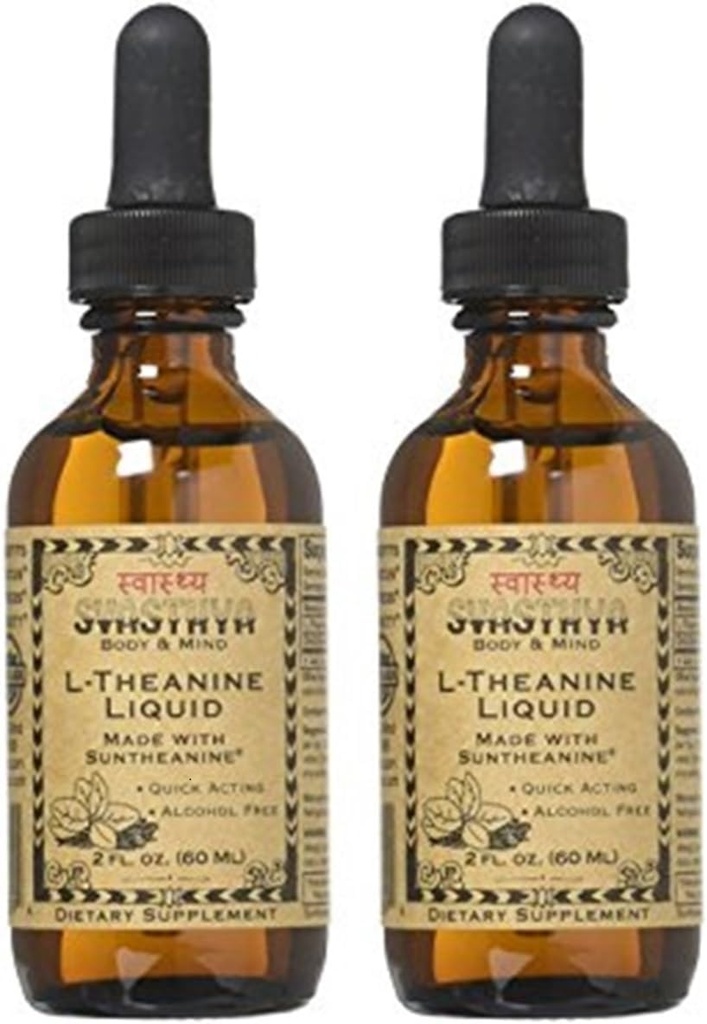 Svastya Body & Mind Liquid L- Theanin - Alkoholfri, Lavet i USA, Suntheanine- GMP, 2 oz - 2 Pack