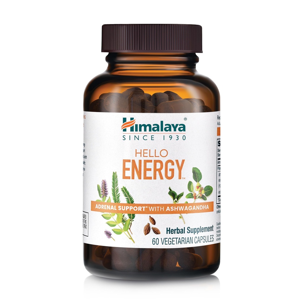Himalaya Hello Energy Herbal Supplement with Ashwagandha, Amla, Haritaki, Daily Energy Support, Positivity, Metabolism, Caffeine Free, Gluten Free, Non-GMO, Vegan, 60 Capsules, 30 Day Supply