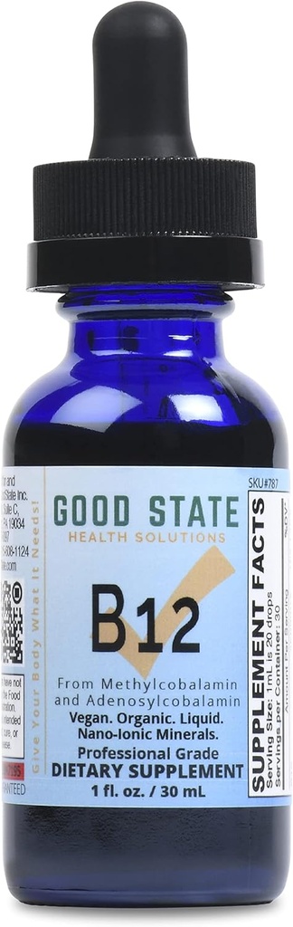 Good State Ionic B12, Men and Women’s Liquid Nano Ionic Dietary Supplement, 1 Ounce Bottle