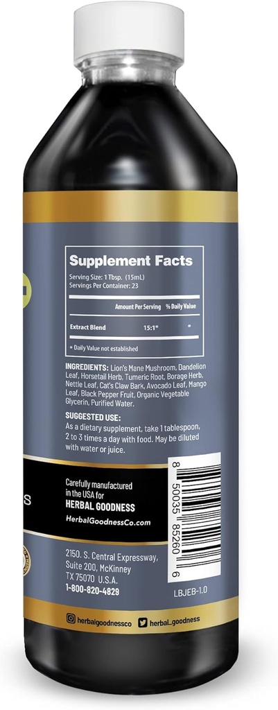Herbal Goodness Bone og Joint Liquid Extract 12oz - Organic Support for Bone & Joint Health, Muskler, og mobilitet med calcium, Magnesium, Glucosamin, og Chondroitin for mænd og kvinder - 1 ltl