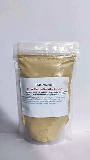 BSD Organics Herby Haritaki/Kadukkai/Harde Whole/Terminalia chebula/Karakkaya/Yellow Myrobalan Powder - 250 Gram / 8.8 Ounce