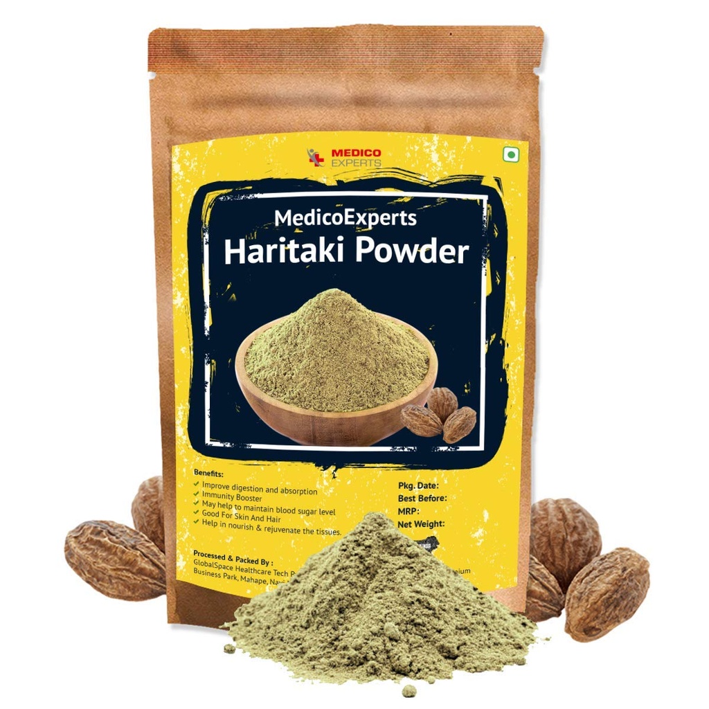 Astha MedicoExperts Haritaki Powder Organic - 100 GMS | 100% Pure Harde Powder | Kadukkai Powder | Harad Powder | Inknut Powder for, Face, Skin & Healthy
