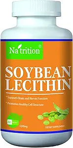 Na 'trition Soybean Lecithin 1200mg, 200 Easy Swallow Softgels, 2 Month Supply