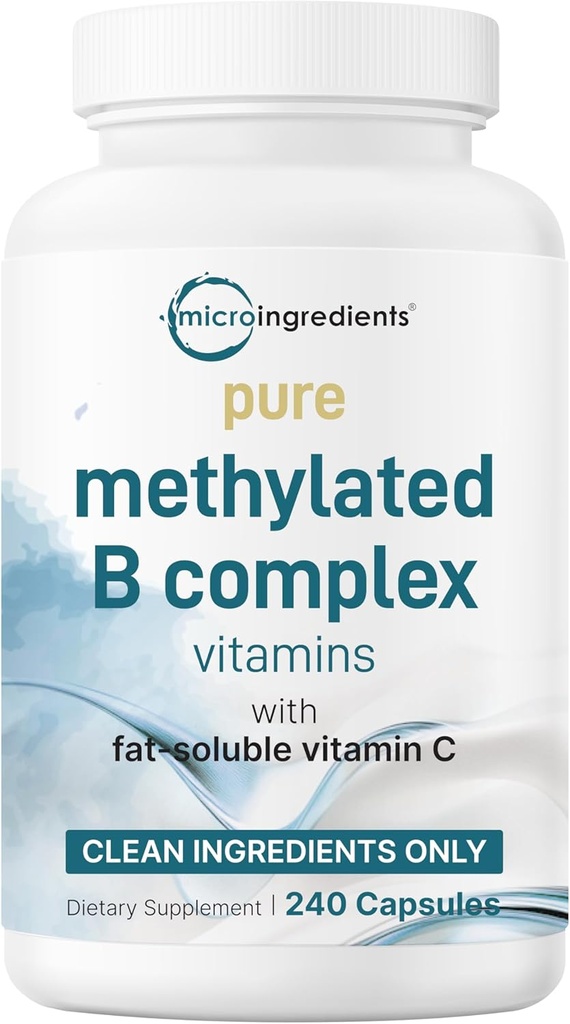 Micro Ingredients Pure Methyled B Complex, 240 Kapsler Note 124; 11-in-1 Formel med B12, Thiamin, Folate, Inositol, Cholin & C-vitamin; Supporterer energi, Mood & Nerve Health