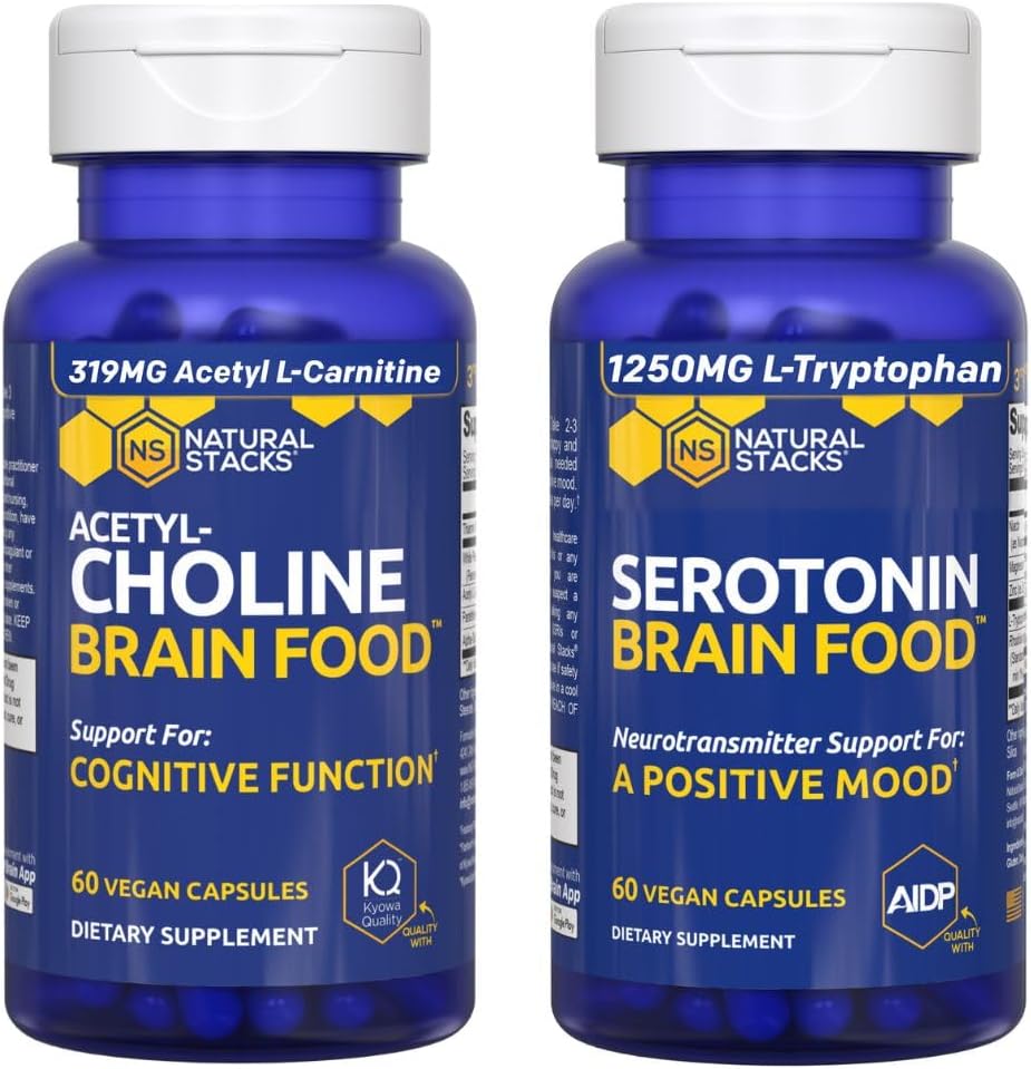 NATURLIGE STAKKER Acetylcholine Brain Food & Serotonin Brain Food Bundle - Understøtter en positiv mood & kognitiv funktion * - 120 Total Kapsler