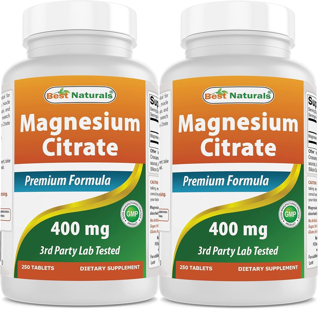 Bedste Naturals Magnesium Citrate (Citrato de Magnesio) 400mg 250 tabletter (400 mg Elemental Magnesium per 2 tabletter) (2)