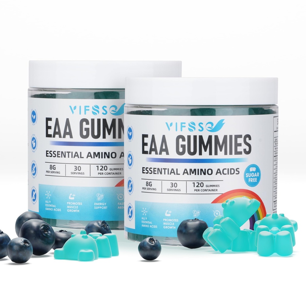 VIFSSG EAA Gummies 120 Gummies (Blue Raspberry), Essential Amino Acids - All 9 Essential Aminos (EAA) and All Branched-Chain Aminos (BCAAs), Non-GMO, Gluten Free, Vegetarian Friendly 2 Pack