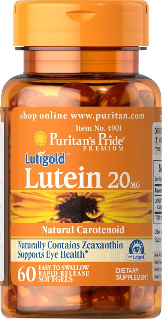 Puritans Pride Lutein 20 mg med Zeaxanthin 60 Softgels