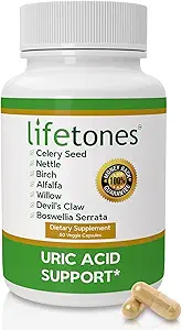 Lifetoner Urisyre Support - Urte Fælles Rengøring for mænd og kvinder - Natural Remedy, Fleksibilitet Boost - Non- GMO, Gluten- Free - 60 Vegan Vitaminer