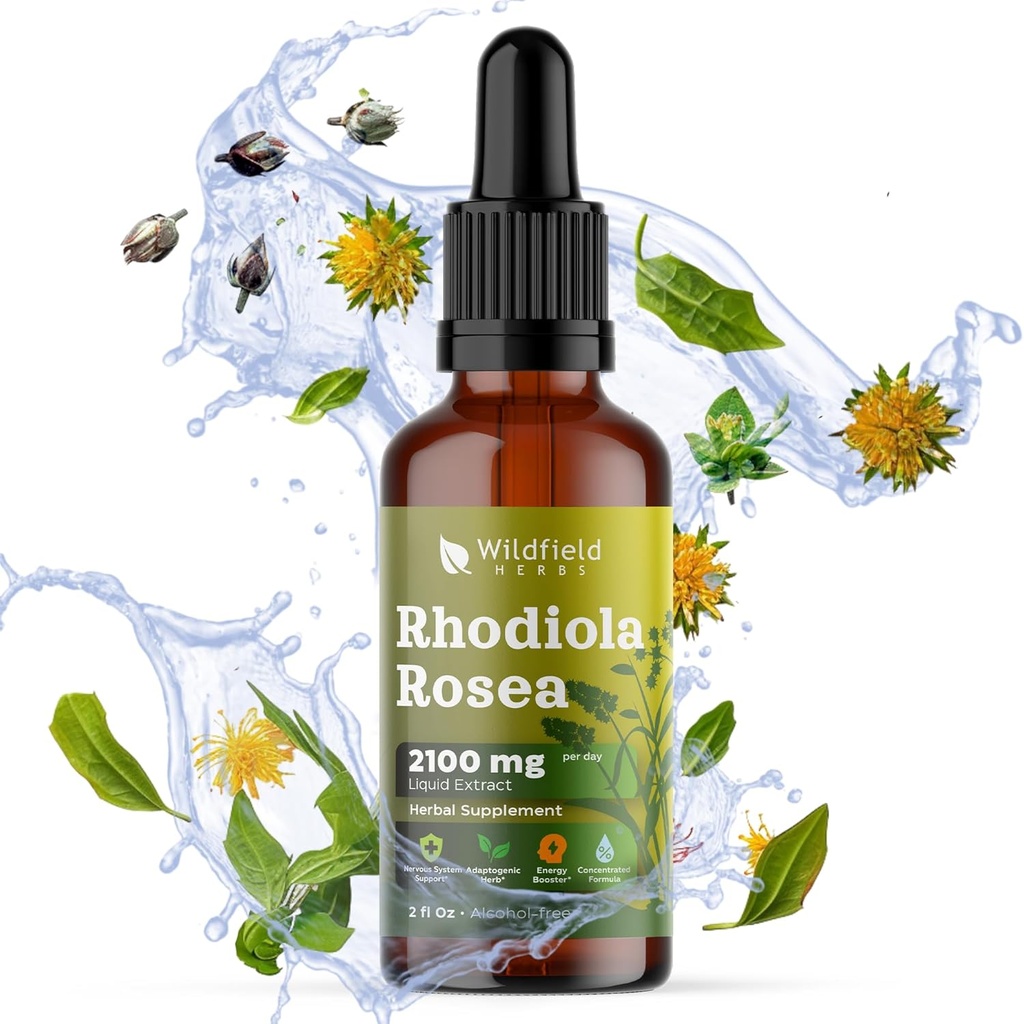 Rhodiola Rosea Root Tincture Extract Drops 2100mg (Rhodiola rosea L.) Urtetilskud Absorber Bedre end kapsler, 1 måned Tilgang, 84 Servering, Alkohol- Free Tincture - 2 Oz, Pack of 1