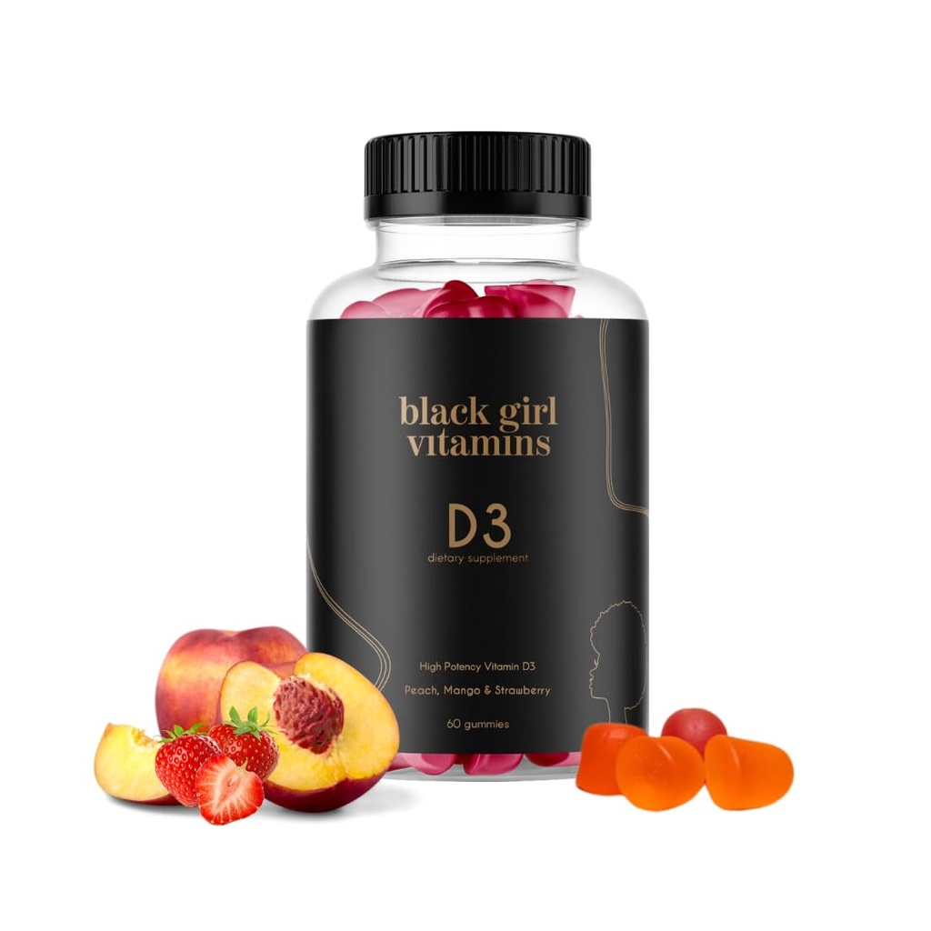 Black Girl Vitamin - Vitamin D3 Gummies, for immun, energi, og benstøtte, 2000IE (50mcg) D-vitamin pr Servering, Gluten- Gratis D-vitamin Gummies