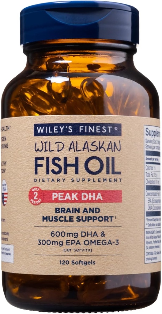 Wiley 's Finest Wild Alaska Fish Oil Peak DHA - 900mg EPA og DHA Omega- 3s - 120 Softgels (60 Servere)