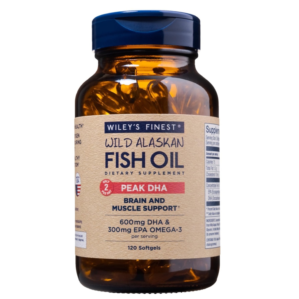 Wiley 's Finest Wild Alaska Fish Oil Peak DHA - 900mg EPA og DHA Omega- 3s - 120 Softgels (60 Servere)