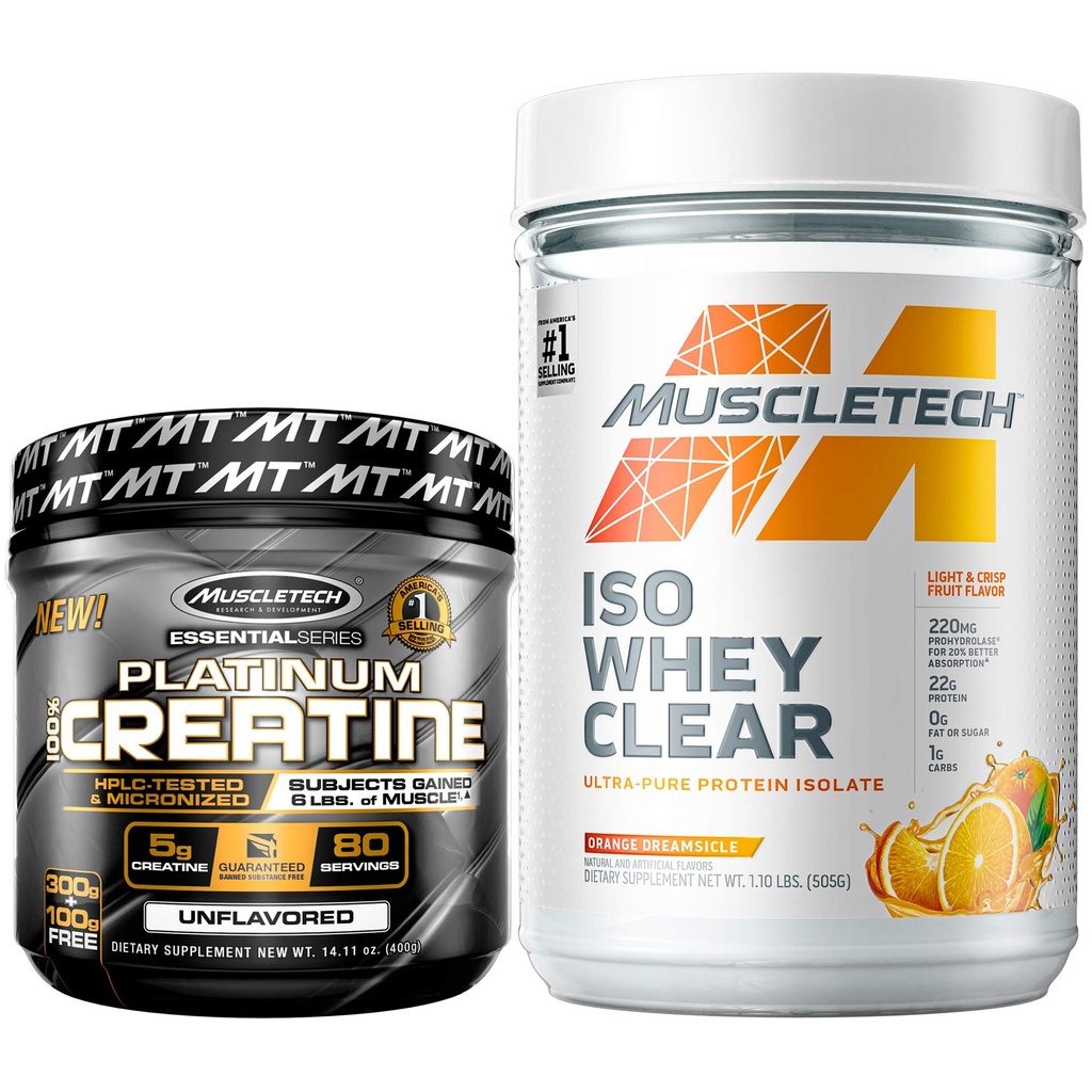 MuscleTech Creatin + Whey Protein Isolate Bundle Platinum Creatin Iso Whey Clear, Orange
