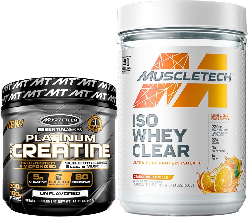 MuscleTech Creatin + Whey Protein Isolate Bundle Platinum Creatin Iso Whey Clear, Orange