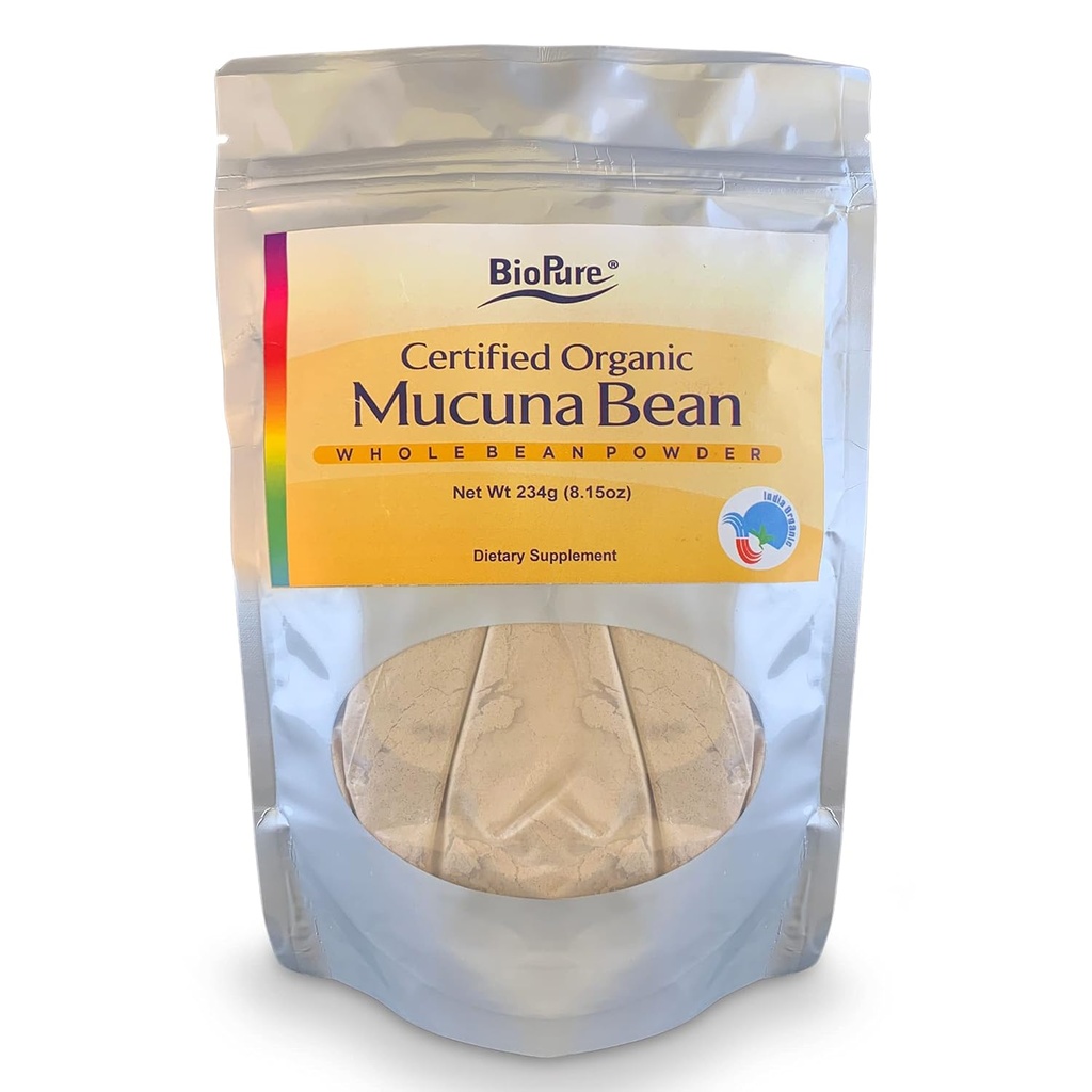 BioPure Certified Organic Mucuna Bean Powder - Natural Nootrop & Adaptogen supplement med Dopamin & Serotonin til at understøtte hjerne sundhed, Body 's Stress Response, og Samlet Wellness - 8.15 oz
