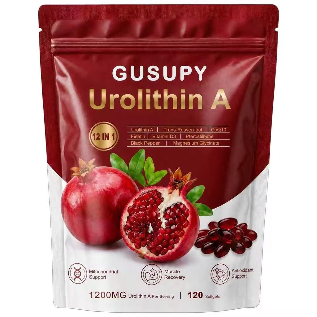 Urolithin A Complex Supplement Softgels, 120 Count | 12-in-1 Resveratrol & CoQ10. Mitochondrial & cellular wellness, steady energy, post-workout relief. High absorption.