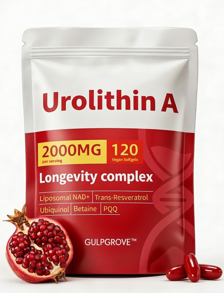 Urolithin A Premium 6-in-1 Mitochondrial Support Supplement with Liposomal NAD+, Trans-Resveratrol, CoQ10, PQQ & TMG for Healthy Aging, Energy & Muscle Strength, 120 Softgels