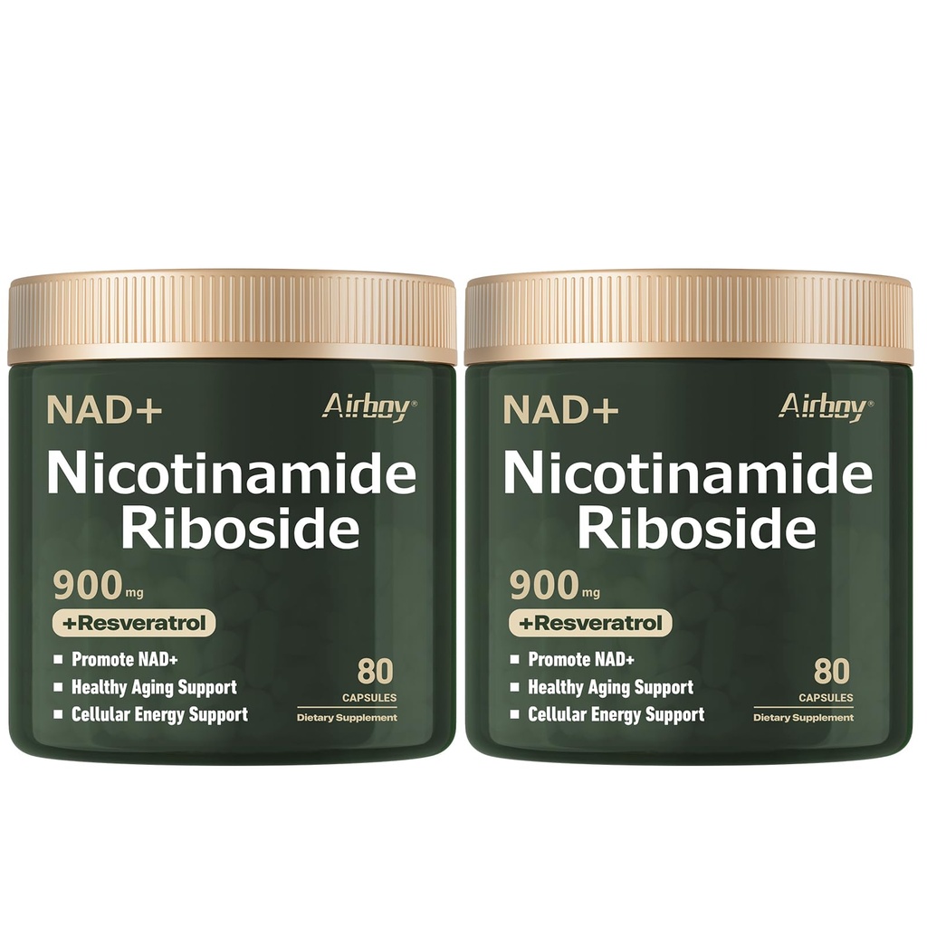 Airboy NAD+ Supplement with Nicotinamide Riboside Resveratrol & Quercetin 900 mg, NMNH Alternative for Men and Women Support Anti-Aging, Energy, Focus - 80 x 2 Pack Capsules