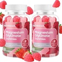 Magnesium Glycinate Gummies 400mg, Sugar Free Magnesium Supplement w / Ashwagandha, Zink, Vegan Magnesium Glycinate Supplement for voksne - 120 Jordbær Gummies