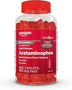 Basic Care Rapid Release Acetaminophen Caplets 500 mg, Extra Strength Pain Reliever og Fever Reducer, 400 Tæl