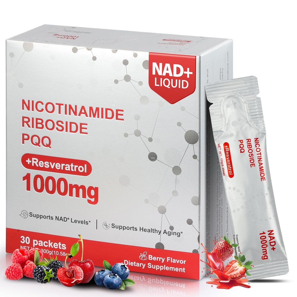 NAD Supplement, Liposomal NAD+ Liquid Supplements 1000mg, NMNH Supplement Alternative for Men & Women, Boosts Cellular Energy, Focus, Healthy Aging - 30 Packets