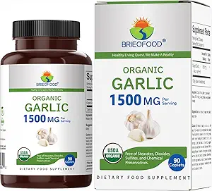 Brieofood Økologisk hvidløg 1500mg, 45 Servering, Vegetarisk, Gluten Gratis, 90 Vegetarisk Tablets