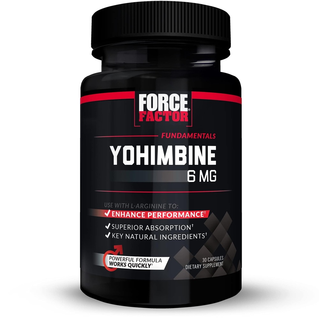 Force Factor Yohimbine Supplement for mænd, Yohimbe Bark Uddrag med Superior Absorption til at forbedre ydeevne, 6mg Yohimbine Bark piller med nøgle naturlige ingredienser, værker hurtigt, 30 kapsler