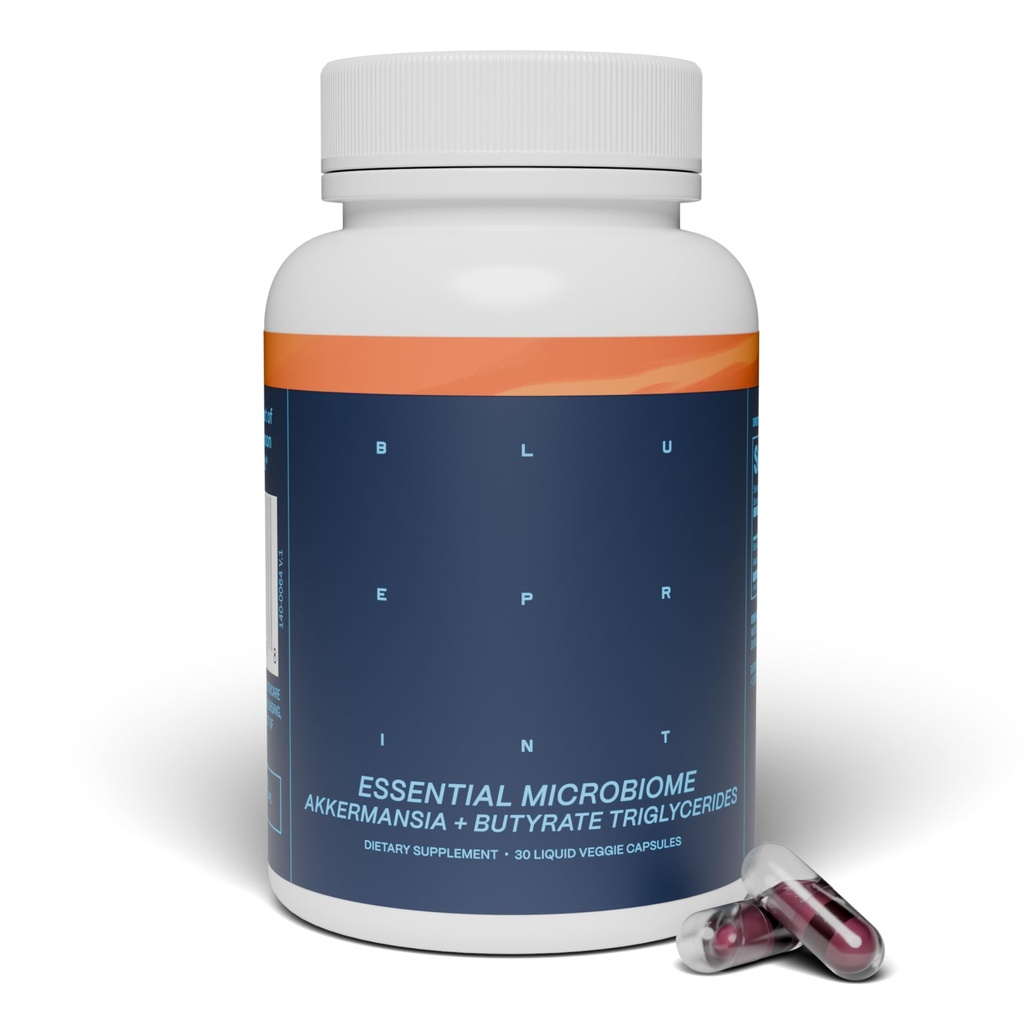 Blueprint by Bryan Johnson Essential Microbiome Capsules, Digestive & Gut Health Support for Women and Men, Delayed-Release 2-in-1 Postbiotic Daily Oral Microbiome Supplement for Healthy Digestion*